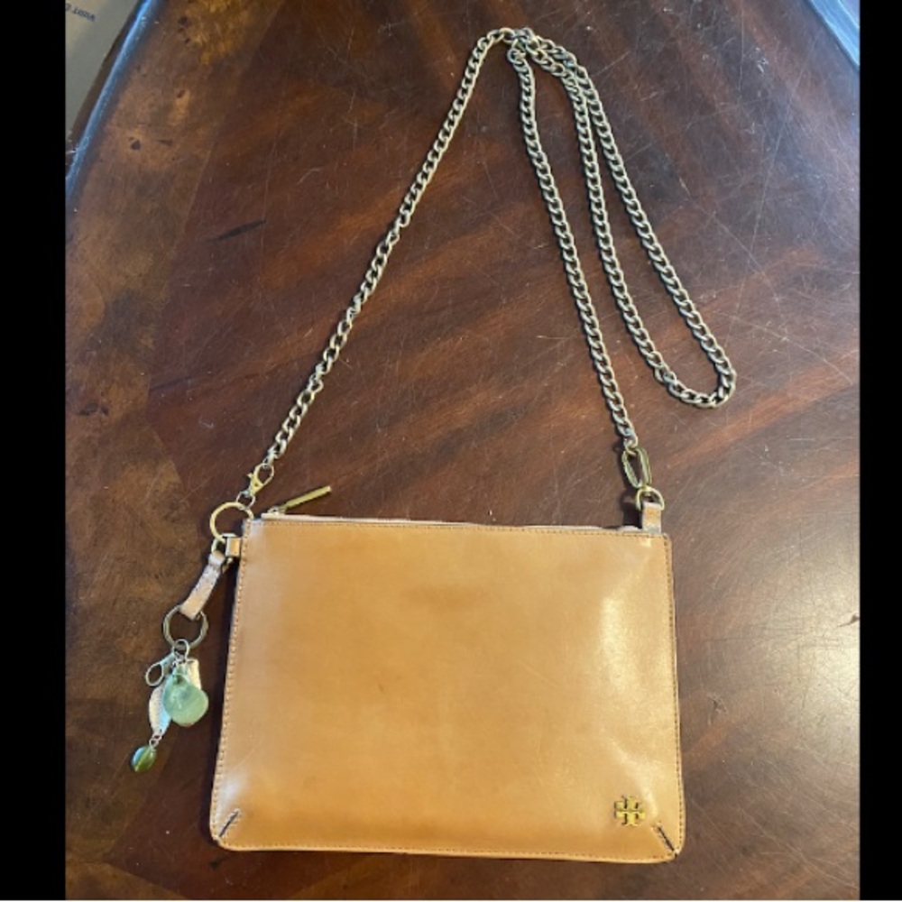 Tory Burch Saddle Tan Leather Chain Crossbody